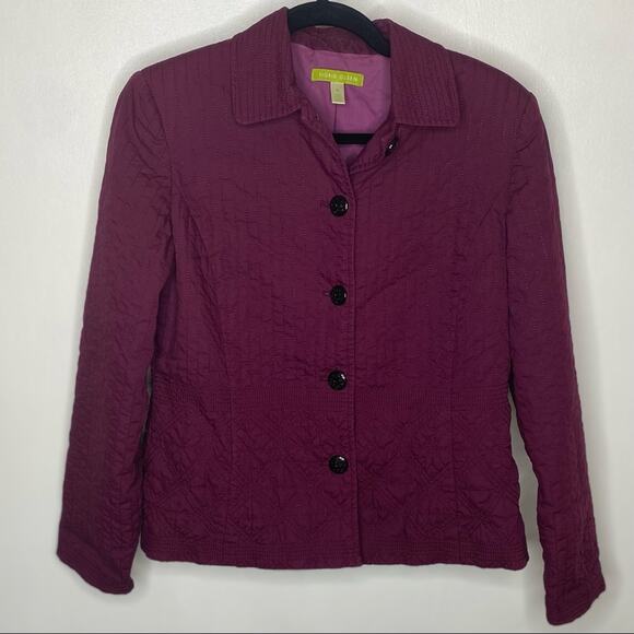 Sigrid Olsen Women's Eggplant Purple Quilted Button Front Jacket Size Medium - Picture 1 of 8
